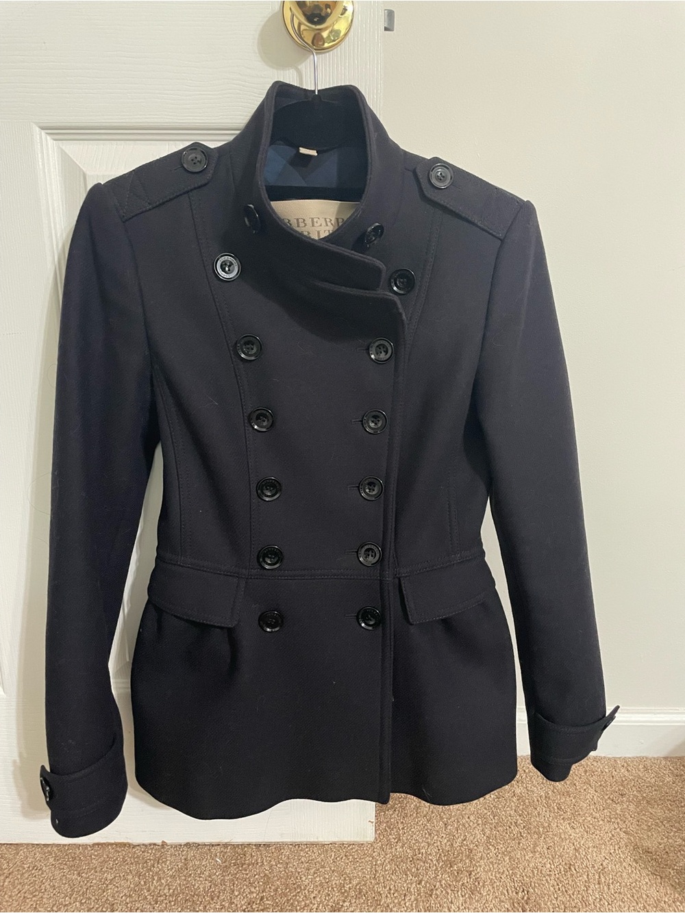 Burberry navy peplum wool coat size 4